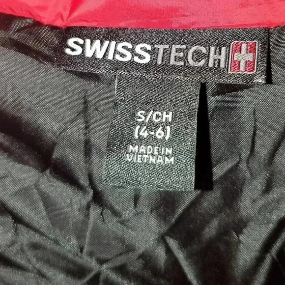 Swiss-Tech  Puffer Down Jacket/Coat Red Full Zip Hooded Sz Small Packable - Picture 4 of 8